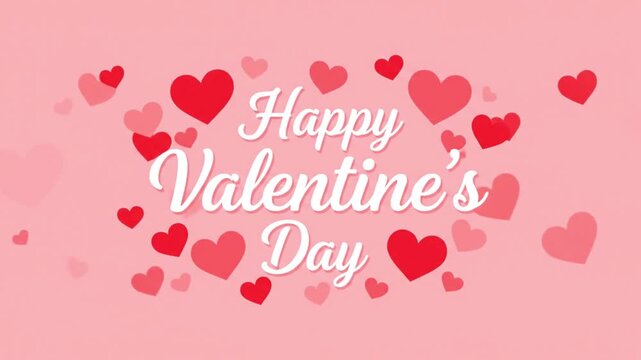 A cheerful and romantic motion graphics animation displaying the text "Happy Valentine's Day" in an elegant white script font. 