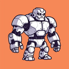 Obraz premium A formidable futuristic robot character illustration, designed with a robust metallic armor, ready for dynamic action sequences in gaming or advanced technology concepts
