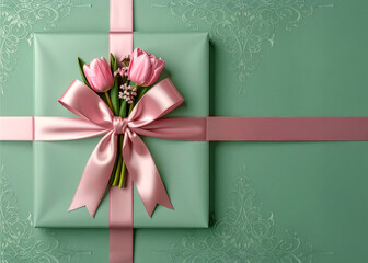 くすみカラーのピンクのリボンとラッピング