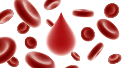 Red cells and droplet on transparent  background medical healthcare science