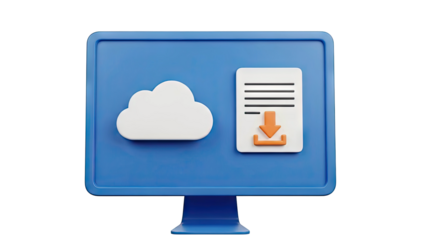Cloud download icon on a computer monitor