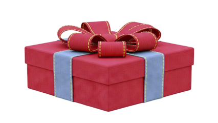 Red Gift Box with Gray Ribbon and Yellow Stitching