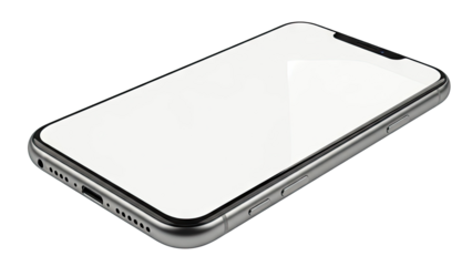 Smartphone with blank screen on white background