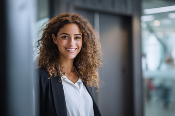 Obraz premium Female executive manager cheerful optimistic strong intelligent graceful ambitious creative inspiring calm confident smiling office business portrait