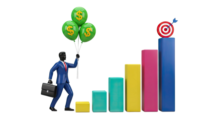 Businessman with Money Balloons and Growth Chart