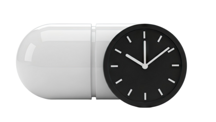 Pill capsule with a clock face, symbolizing medication timing and schedules