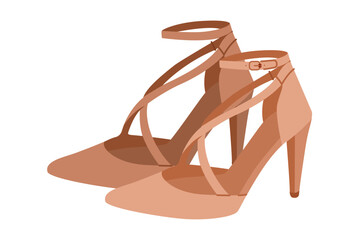 Nude ankle strap stiletto shoe women flat pair. Strappy dress sandal shoe for cocktail, ceremony, dinner. Technical fashion illustration, CAD mockup, refined vector men unisex isolated modern style.