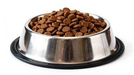 Stainless Steel Pet Food Bowl with Dry Kibble &ndash; Dog and Cat Feeding, Pet Nutrition Concept