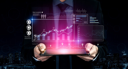 High-tech data visualization dashboard for analytics and performance tracking, including data visualization, trend, data report, and data chart. Vouch
