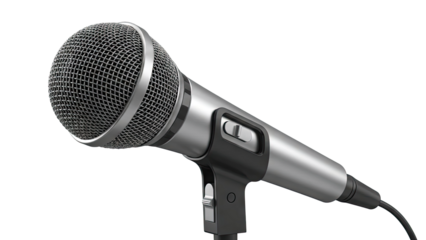 Silver Dynamic Microphone on Stand