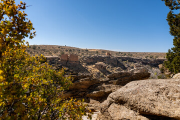 Obraz premium Hovenweep National Monument in Utah. Square Tower ancestral Puebloan village of dwellings along the Little Ruin Canyon. Twin Towers. 