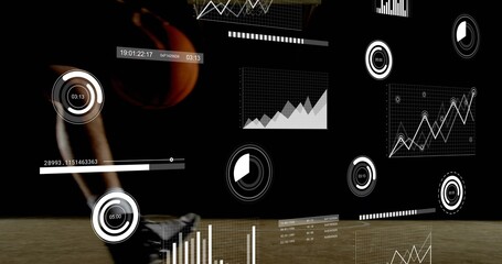 Pushing male lower leg and running shoe propelling on studio floor, with floating HUD, copy space