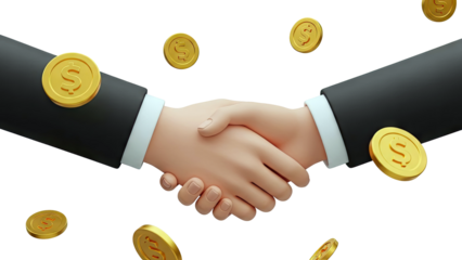Business Handshake with Falling Gold Coins