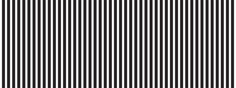 Vertical black parallel straight lines isolated on white background. Simple striped graphic print. Texture of prison bar. Vector graphic minimalist illustration