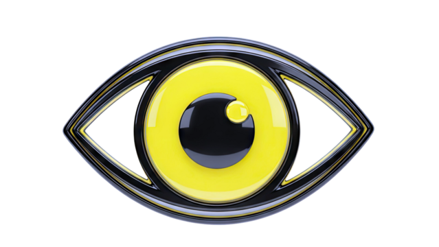 Stylized Eye Icon with Yellow Iris and Black Pupil - Powered by Adobe