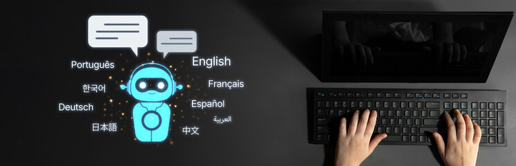 Global communication with multiple languages, digital translation tools, multilingual technology,...