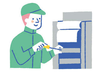 Factory worker repairing machinery trouble_color