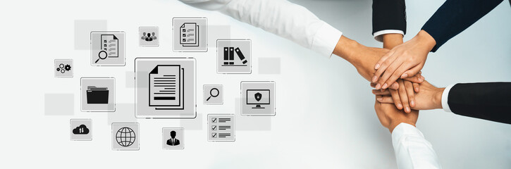 Obraz premium A comprehensive document management system for corporate data. This includes secure file storage, team collaboration, and compliance checks for all official business records. Fermion