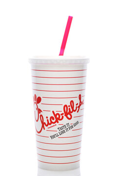 IRVINE, CALIFORNIA - 12 JAN 2026: A disposable drink cup for Chick-fil-a, a fast food know for it chicken.