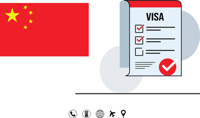 China Flag And Visa Checklist Travel Documentation Concept For Global Business And Immigration.