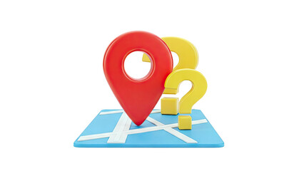 Location Pin with Question Marks on Map