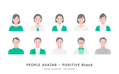 ポジティブな表情の40代〜60代の男女　シンプルなベクターイラストアイコンセット