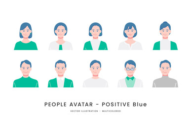 ポジティブな表情の40代〜60代の男女　シンプルなベクターイラストアイコンセット