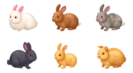 Obraz premium Cute Stylized Rabbits in Various Colors Isolated on Transparent Background for Illustrations