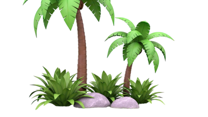 Stylized Palm Trees and Tropical Foliage
