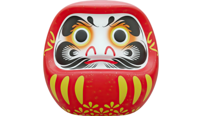 Red Daruma Doll with Face and Yellow Accents