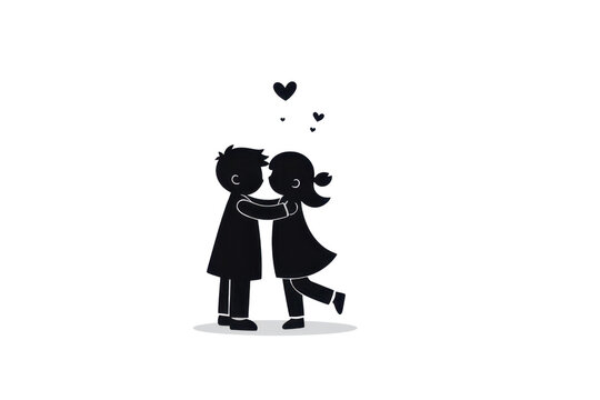 a simple flat 2D icon of 'happy silhouettes', two simple figures hugging or high fiving, minimalist design, solid black color, clean sharp lines, no shadows, isolated on a plain white background