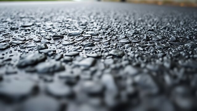 falchion. Freshly laid black asphalt road, wet and glossy after rolling. mobility guides, transit brochures, designed for transport & logistics marketing, used by account managers.