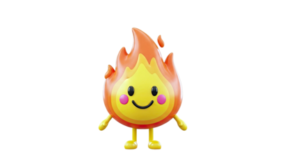 Cute 3D Fire Character with Smiling Face and Blushing Cheeks