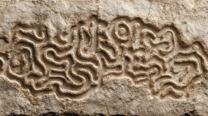 Stone carvings show abstract designs reflecting the origins of human intelligence and early logical thinking.