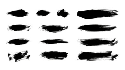 White Paint Brush Strokes Grunge Elements Set On Black