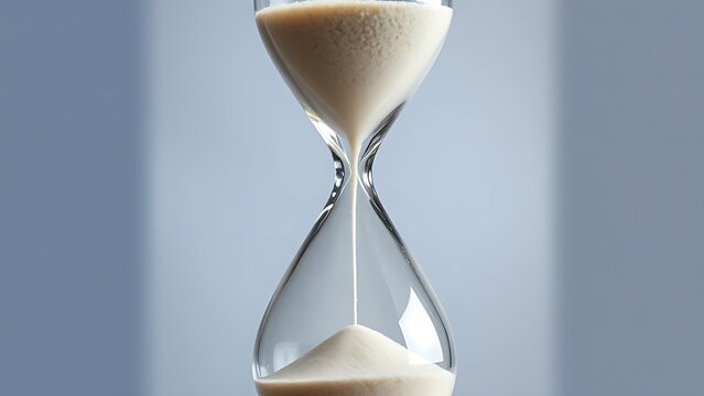 decimal. An inverted hourglass with sand flowing upwards against its normal direction. STEM education sheets, lab safety posters, designed for biotech research communications, used by art directors.
