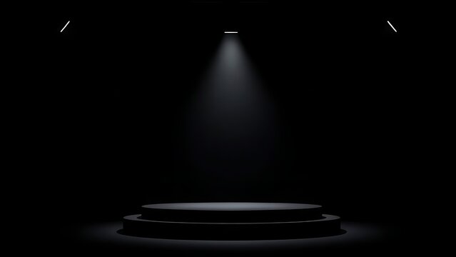 lamellar. Empty award podium with a spotlight on the center position, dark background, simple structure. event key visuals, club posters, designed for fitness apps and gym onboarding.