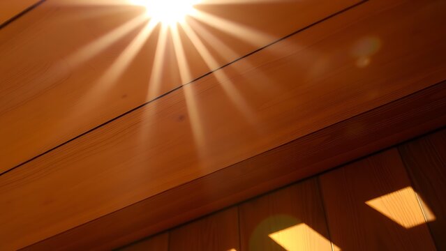 soffit. Extreme close-up of wooden soffit with sunlight streaming through holes. real-estate listings, architecture portfolios, designed for real-estate listing and luxury residence showcases.