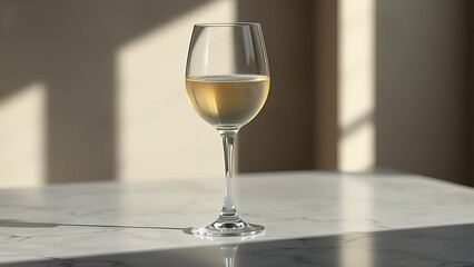 stemware. Elegant wine glass with condensation on a marble surface, exuding minimalist luxury and refinement. bar promotions, beverage menus, designed for product packaging and bar promotions.