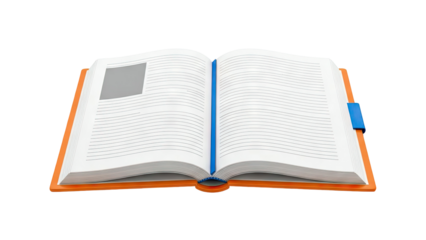 Open Orange Hardcover Notebook with Lined Pages and Blue Bookmark