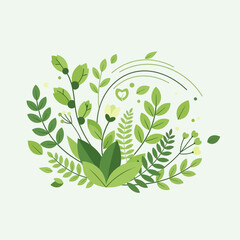 Greenery nature design with leaves, branches, and flower