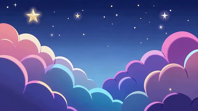 Dreamy Colorful Night Sky with Stars and Clouds.