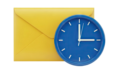 Yellow Envelope and Blue Clock on White Background