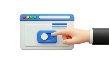 3D Illustration of Hand Interacting with a Toggle Switch on a UI Element