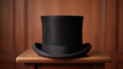 National Freedom Day and justice heritage, A classic black top hat sits elegantly on a wooden surface against a warm, textured backdrop, evoking a sense of sophistication and vintage charm.