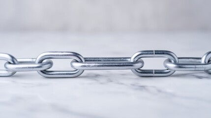 Obraz premium National Freedom Day and justice heritage, A close-up image of a shiny silver metal chain lying on a marble surface, emphasizing its links and texture.