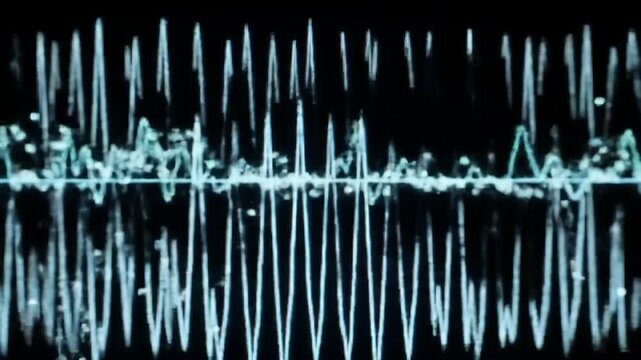 Abstract representation of sound waves and signal processing on a dark background.