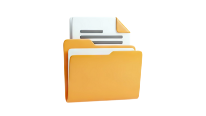 3D Rendered Icon of Orange Folder with Documents