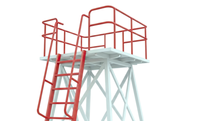 Red and White Industrial Tower with Ladder
