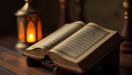 Open Quran with Lantern - A Moment of Reflection and Faith.